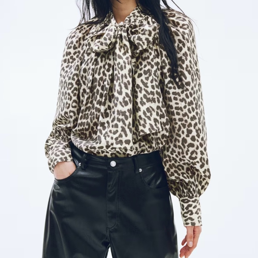 H&M Leopard Print Blouse with Bow